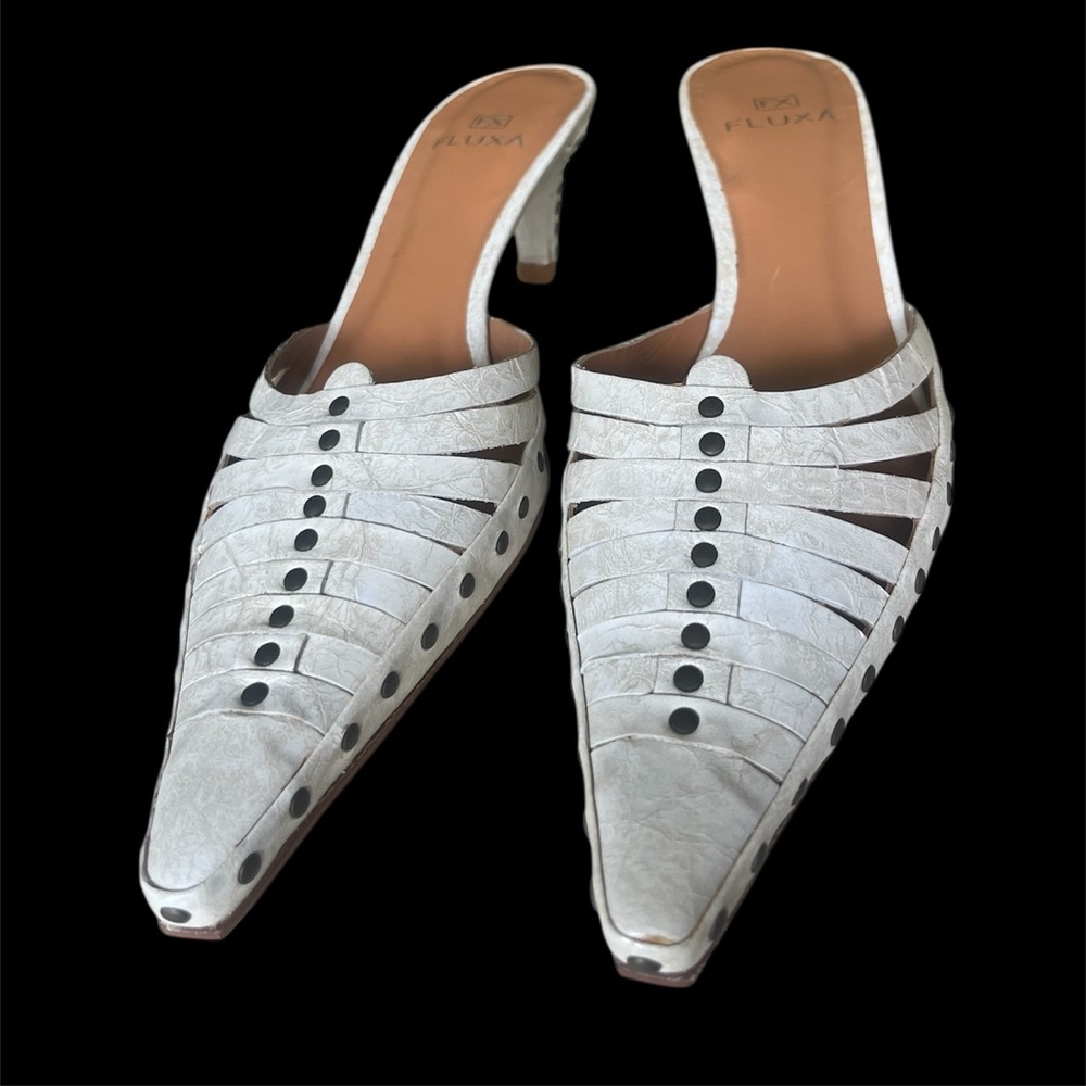 Fluxa studded white leather mule
